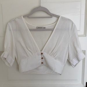 Vera & Lucy linen slight puff sleeve crop top